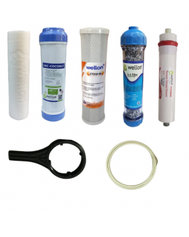 Wellon 6-Stage RO Filter + Membrane Kit for All Water Purifiers (Platinum 80 GPD Membrane, Sediment, Pre-Carbon, Post-Carbon, Mineral Cartridge)